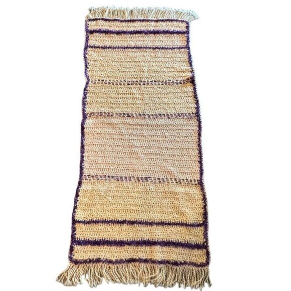 Handmade Crocheted Afghan Throw Blanket  Yellow Purple Soft Fringe 30x 70 in - Picture 8 of 9